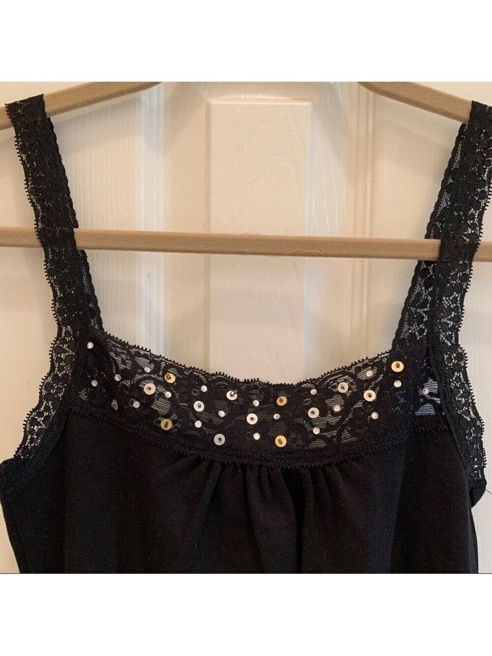 EYESHADOW Black Beaded Sequin Lace Camisole